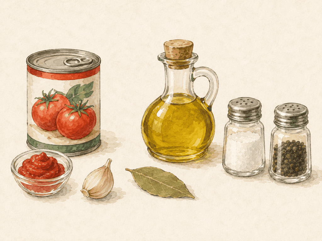 買い出し用のイラスト(トマト・調味料)